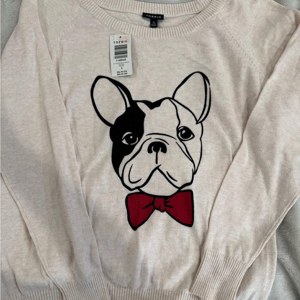 Torrid Cream Sweater with Bulldog Design